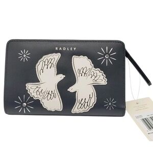 RADLEY London Leather Bifold Wallet Two Turtle Doves Medium Purse‎ Black NWT